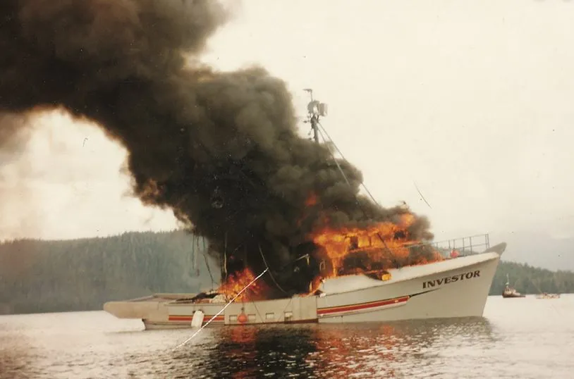 The Investor on fire. Credit: Newsbreak, Alaska.